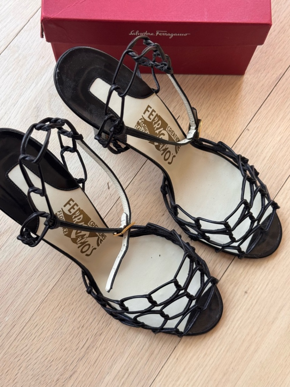 Salvatore Ferragamo Creations Limited Edition Black Leather knotted Strap Sandal